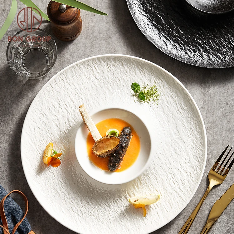 Nordic unique design white ceramic soup plate 12 inch luxury ceramic serving plates for wedding party
