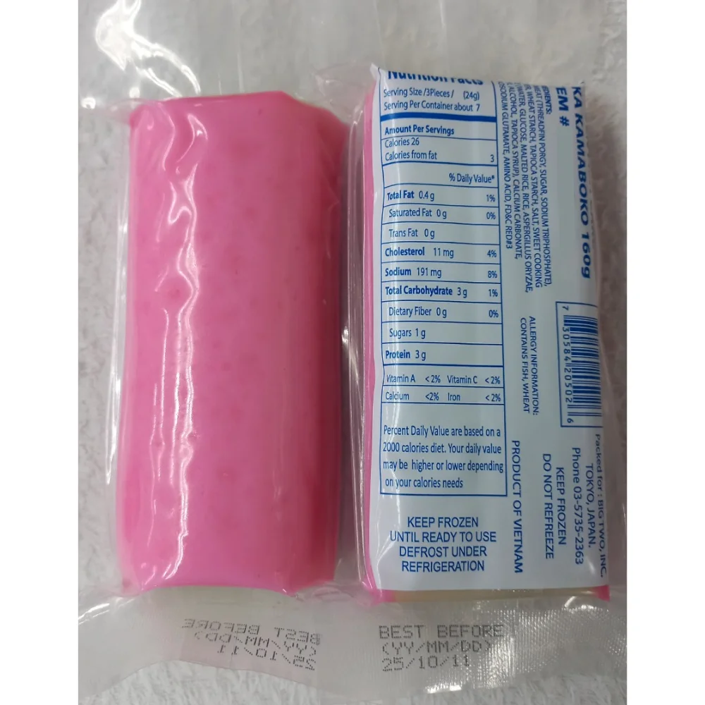 HACCP Ready to cook food Surimi based Frozen AKA KAMABOKO FISH CAKE Vacuum pack 160g Vietnam factory Hotpot Ramen topping