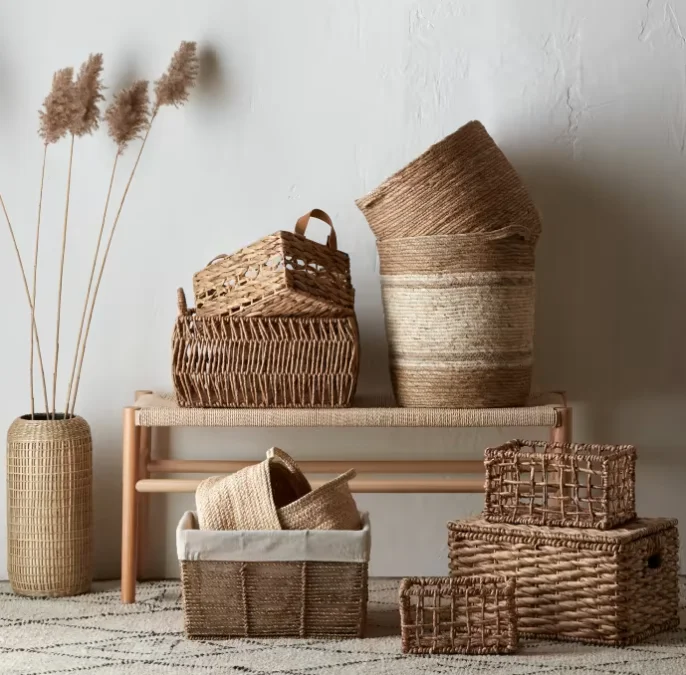 Manufacture Cheap price  Eco friendly water hyacinth woven laundry basket multi functional bathroom house organizer