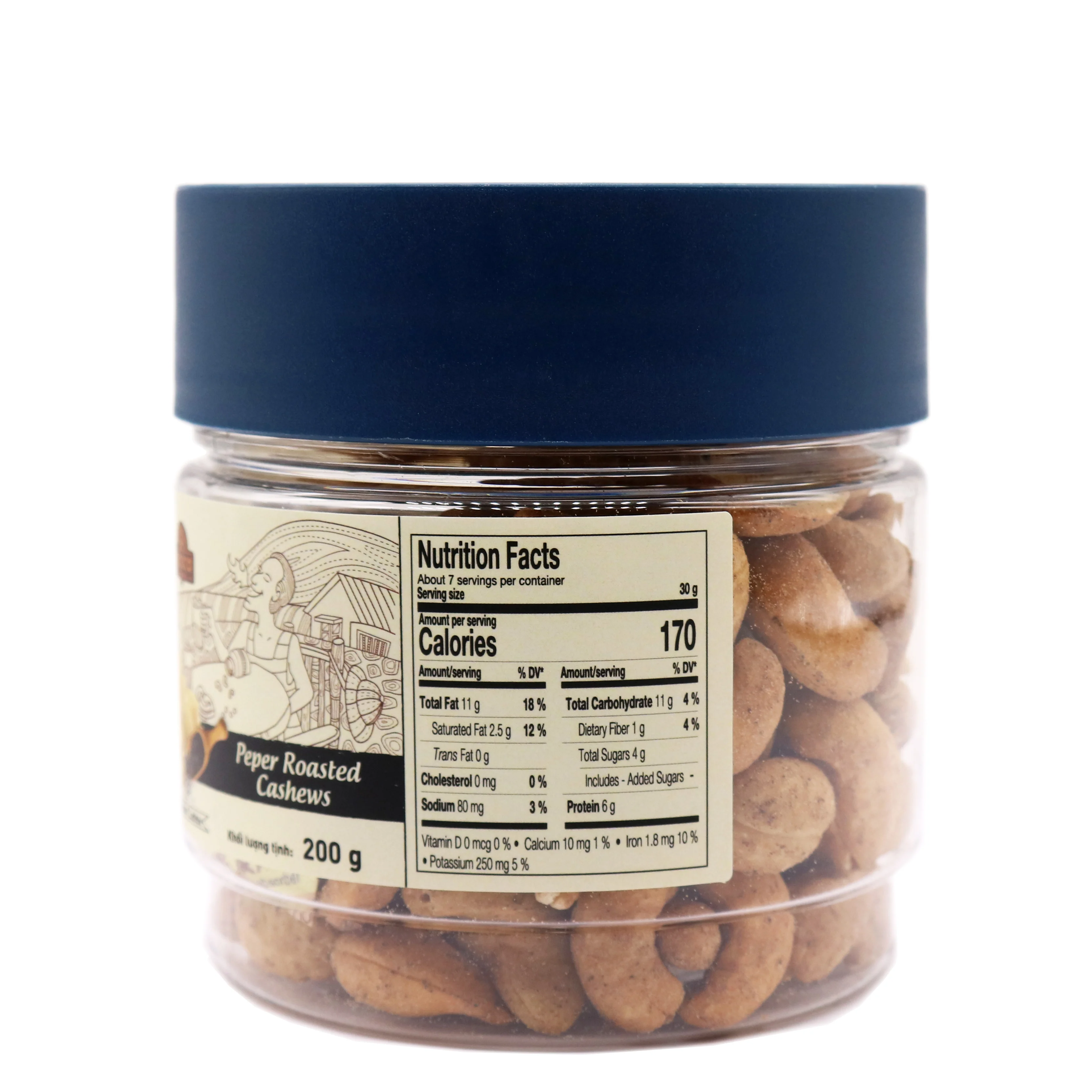 Whole Sales Pepper Cashew Nuts 200g Origin 100% Vietnam Cashew Kernel Plastic Round Jar Natural