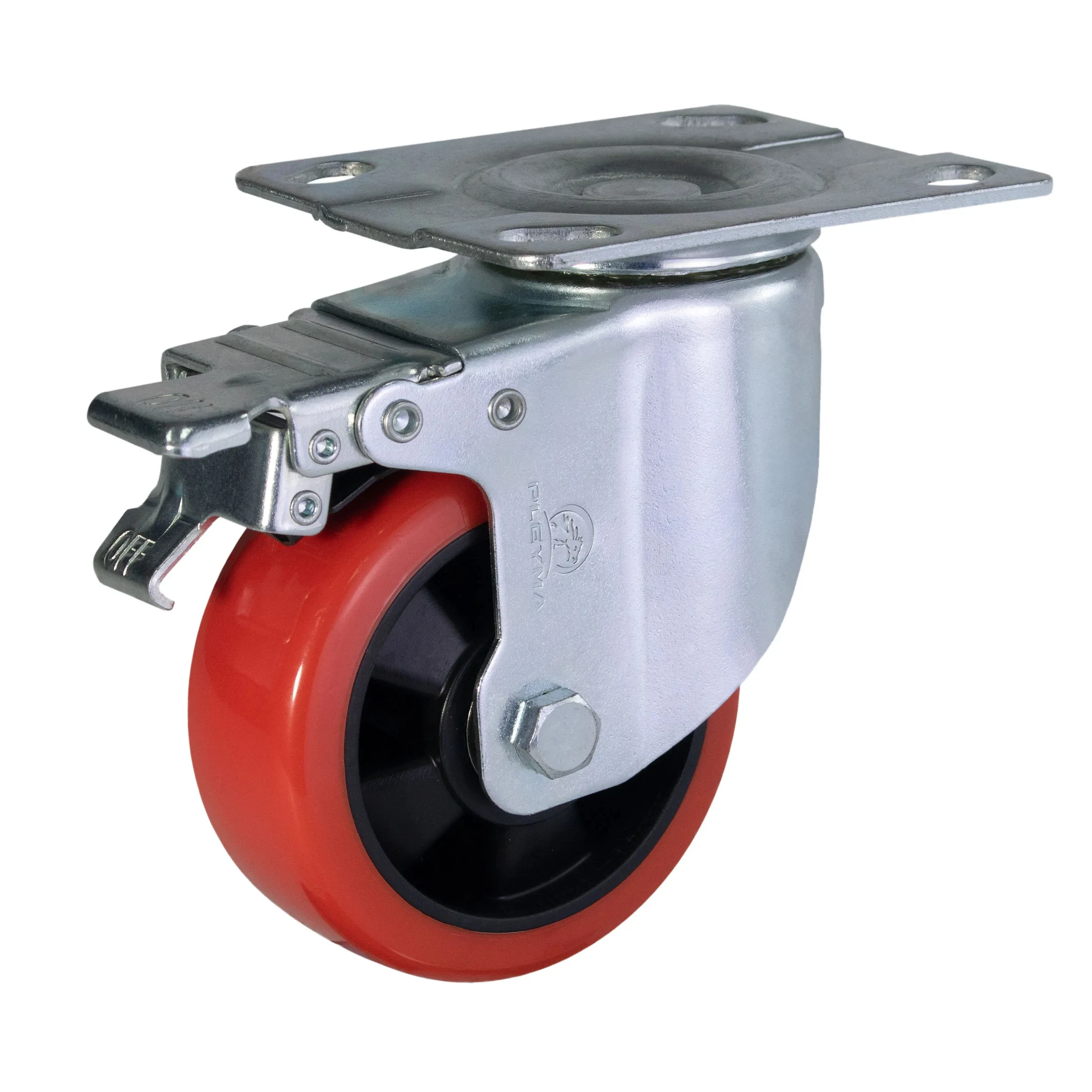 Wholesales Plum Red steel fork PU Caster Wheels for Medium Duty with load capacity from 80 to 100kg