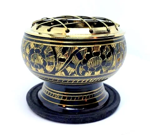 Hand Engraved Brass Incense Burner Charcoal Burner For Home Fragrance Bakhoor Incense Burner.