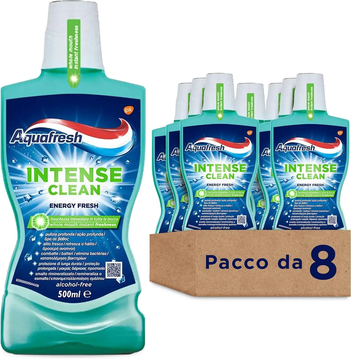 Aquafresh Intense Clean Mouthwash for Deep Cleansing and an Intense Fresh Feeling Pack of 8 (8 x 500 ml)