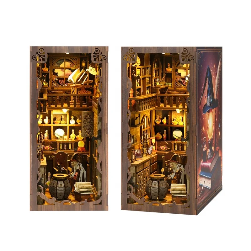 Hot Selling 3D Wooden Puzzle Magical magic DIY House Bookend noel with Liquid medicine bottle Gift castle Book Nook