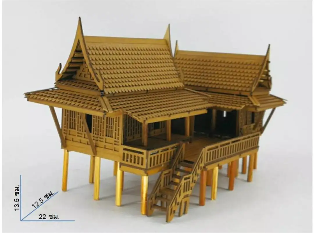 Thai House Miniature Dollhouse Model - Handmade Craft Collectible Toy #1.