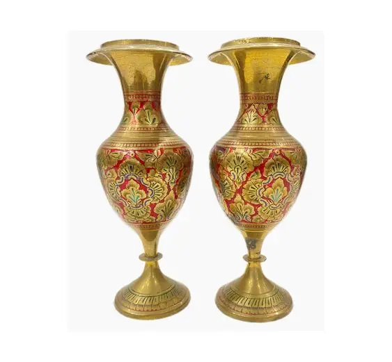 Set Of Two Crystal Brass Antique Flower Vase For Decoration Handmade Vase Good Quality Custom Large Beaded Sofa Side Tall Pot