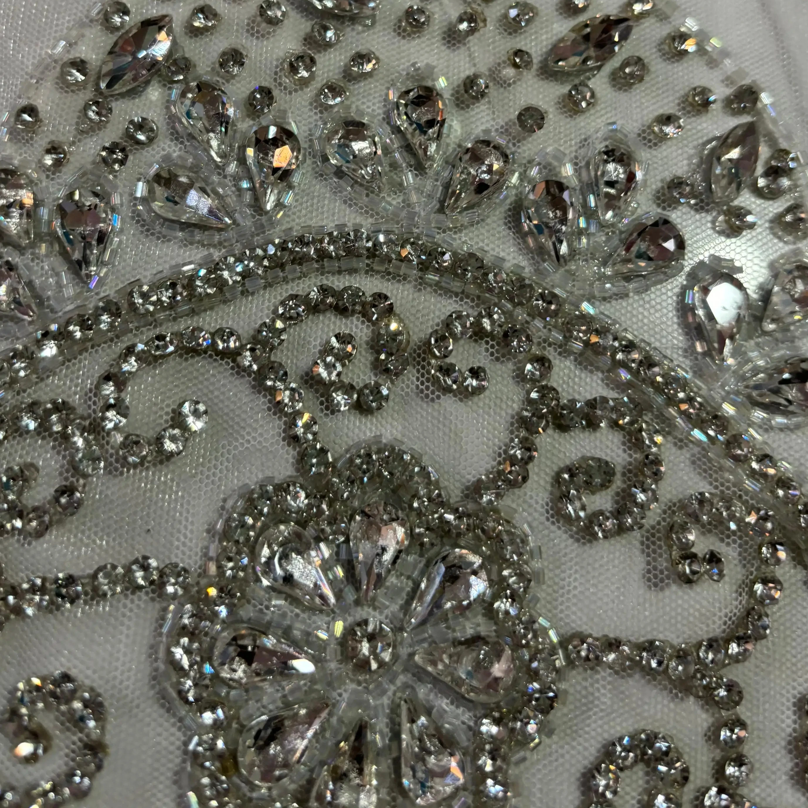 Best Price 100% Polyester Luxury Beaded Fabric with Zircon Handmade Indian Supplier Garments Making Woven and Mesh Pattern
