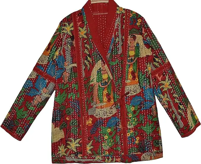 Artisanal Cotton Silk Kantha Jackets Traditional Hand Embroidered Quilted Jackets Eco Friendly Farida