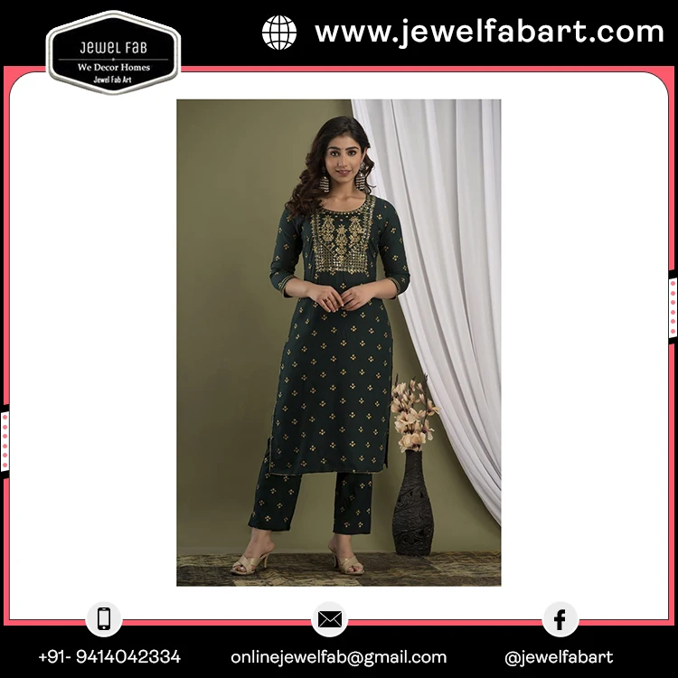 Одежда на весь сезон новые стильные брюки Kurti и Dupatta с Zari Work золотым принтом онлайн-покупка премиального продукта ручной работы для девочек