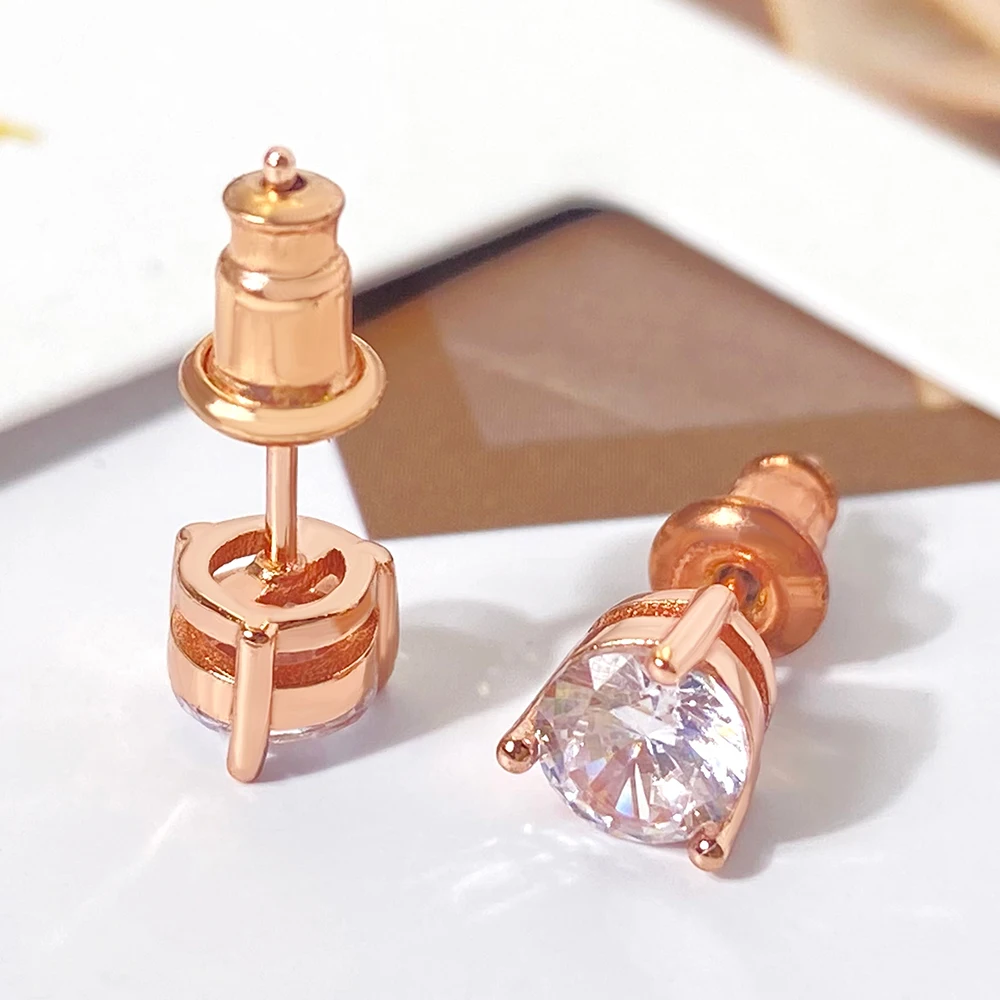 Foxi rose gold plated wholesale jewelry earring 6mm cubic zirconia round stud earrings