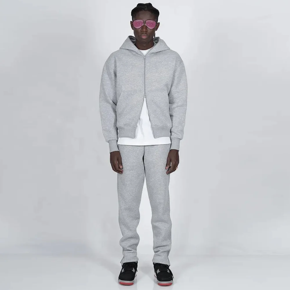 OEM Wholesale Custom Men Joggers 100% cotton full zip up hoodie and sweatpants baggy sweatsuits tracksuits for men