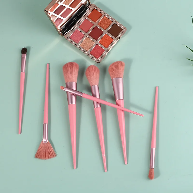 Wholesale private label 8 pcs horse hair makeup brush set beginners full set of loose powder brush blush brush beauty tools