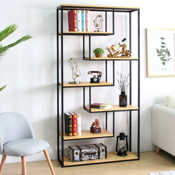 6 Tier Bookshelf Shelves Bookcase combine with metal and wood display shelves for bedroom Vietnam manufacturer