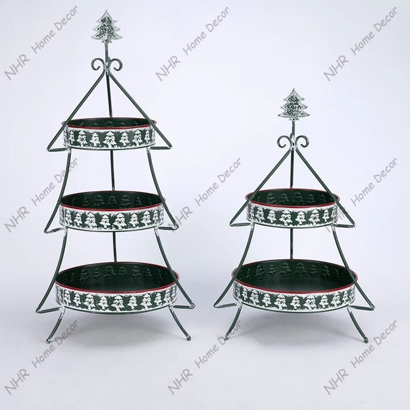 wholesale home decor items christmas cake decorations Handmade Painted christmas tree sering trays tiered tray decor set
