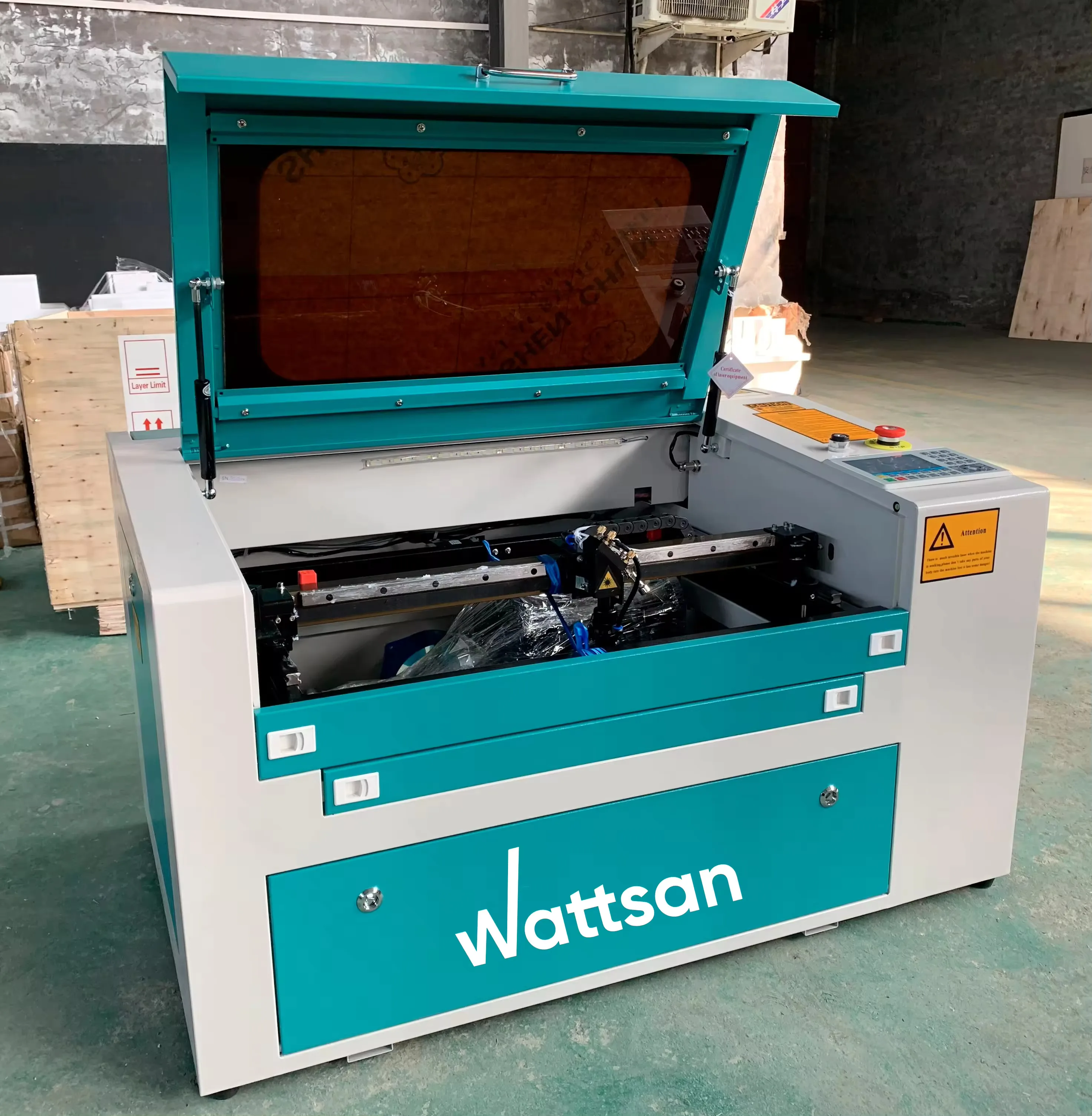 Wattsan 0503 50w phone case co2 small laser engraving machine 500*300mm stamp laser engraver cutter