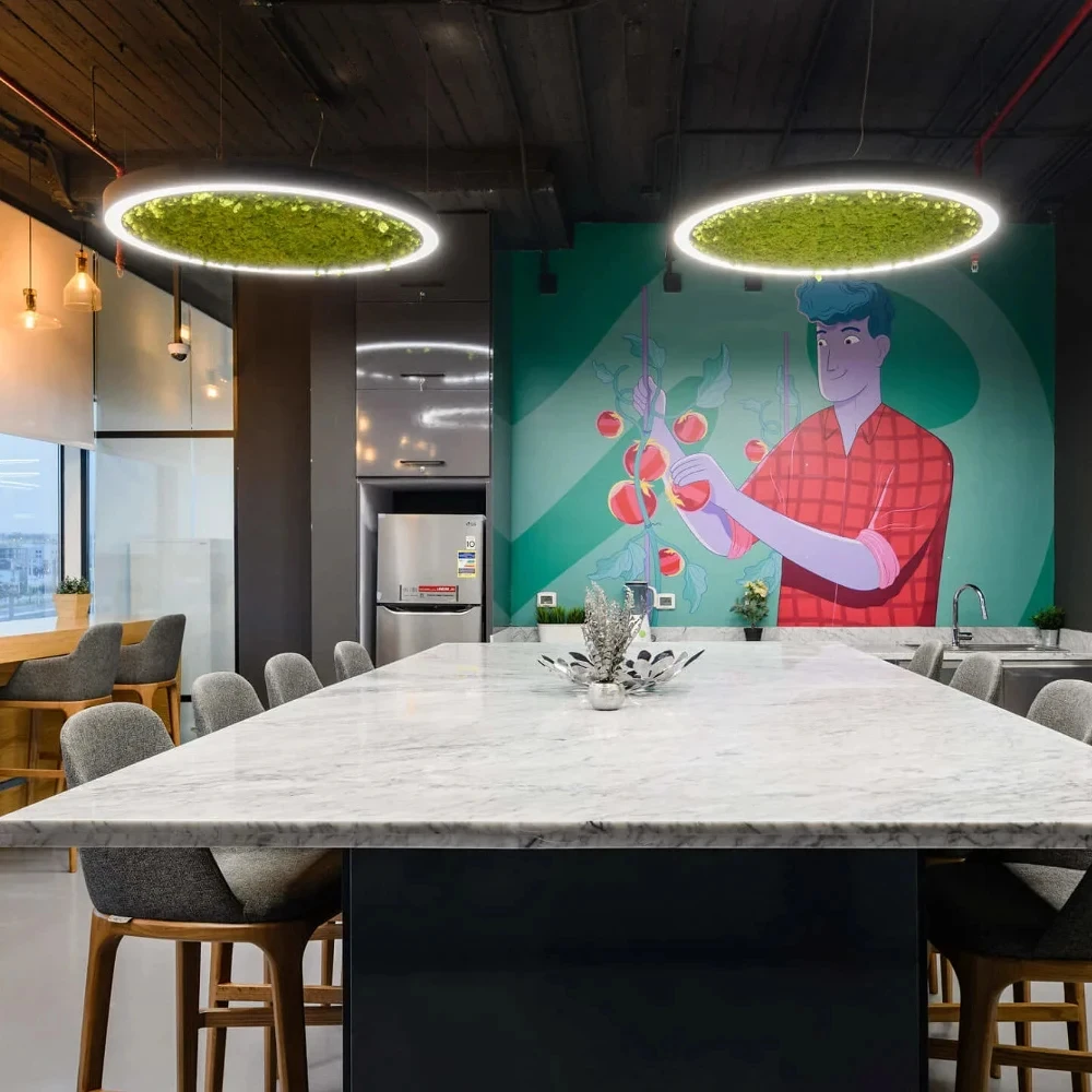 Green Moss Acoustic Linear Chandelier Pendant Noiseproof & Dimmable DALI DT8 Profile LED Office KTV Gym Bar Shop