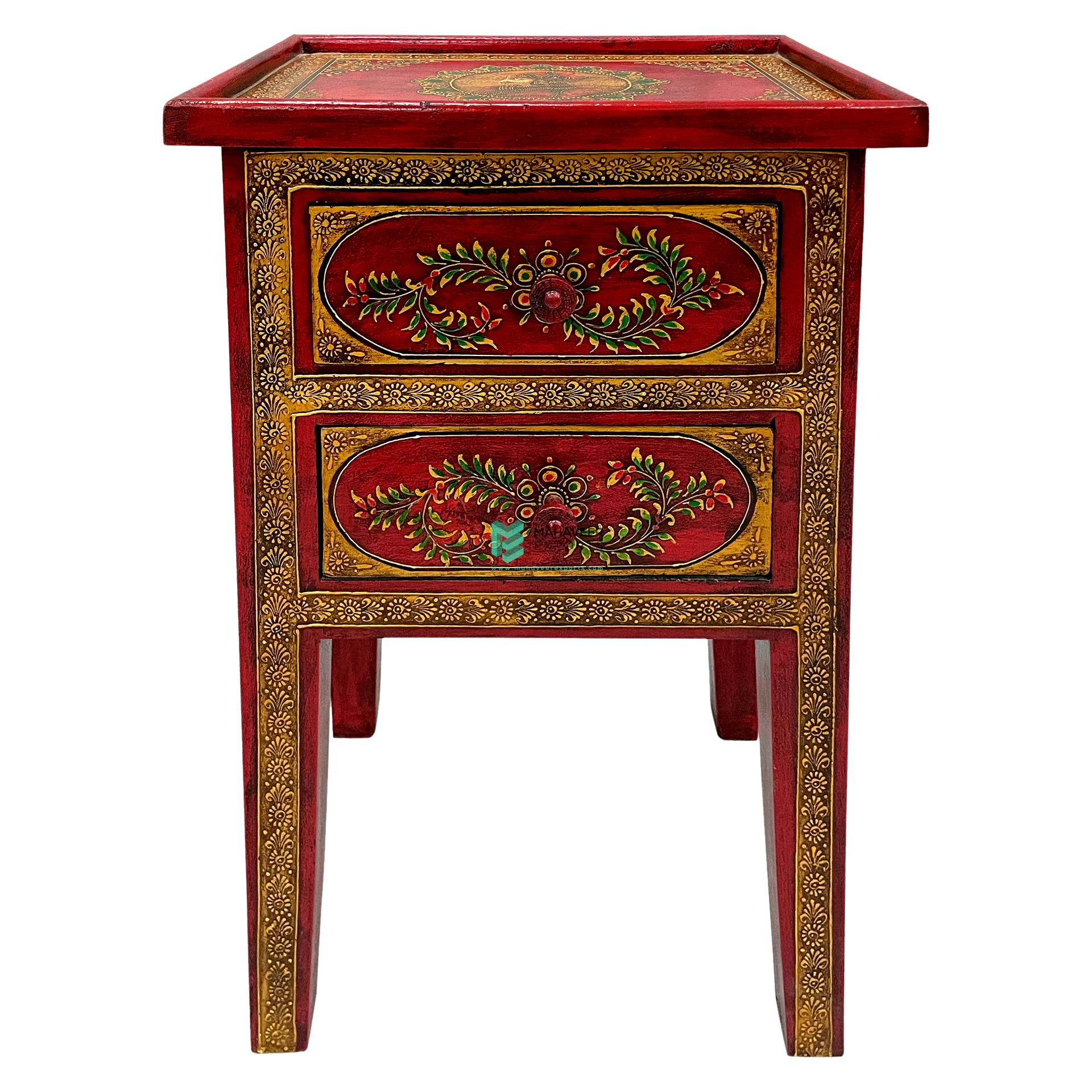 Best Selling Fine Hand Painted Wooden 2 Drawer Bedside Table with Tray Unique Designed Nightstand Table for Bedroom/ Living Room