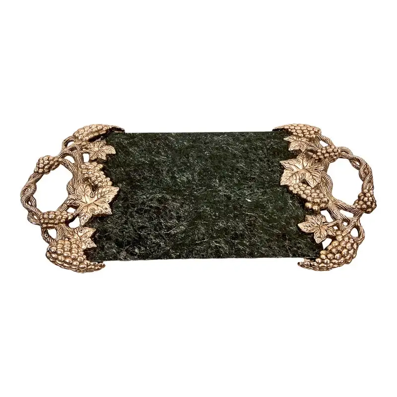 Classic Serving Tray With Metal Handle Decorative Leather Tray Tabletop  hotel Tea Coffee Square shape serving tray Brown Color