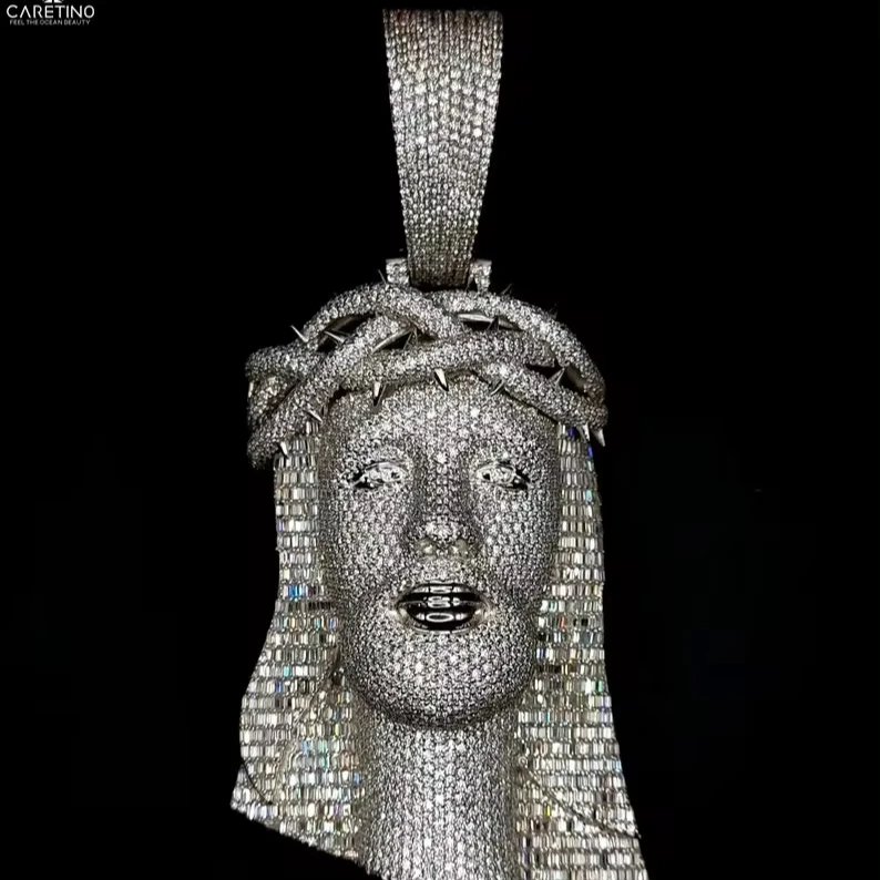 Jesus Face Iced Out Hip Hop Pendant | 5.5 inch Height Excluding Bail | Chunky Moissanite pendant  Custom Moissanite Jewelry