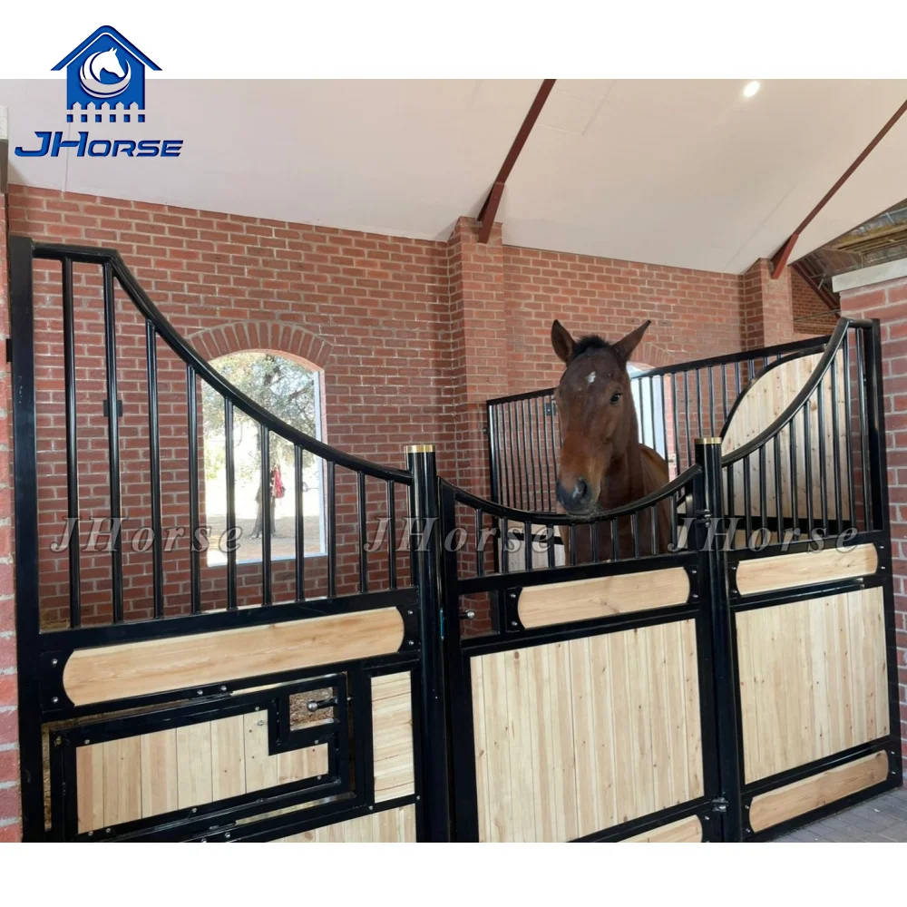 Low Cost Horse Farm Pine Wood Galvanized Equine Products Horse Stall Stable Door for Horse Stable with Feeder