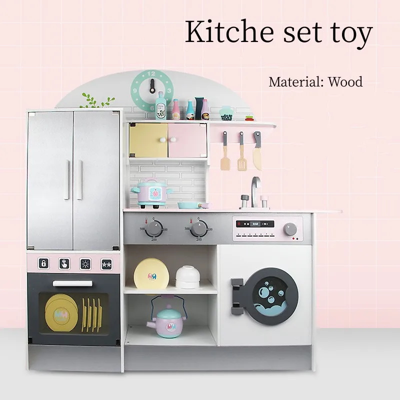Wooden Refrigerator Children House Set Cooking Experience Girls Boys Kitchen Toys For Kids