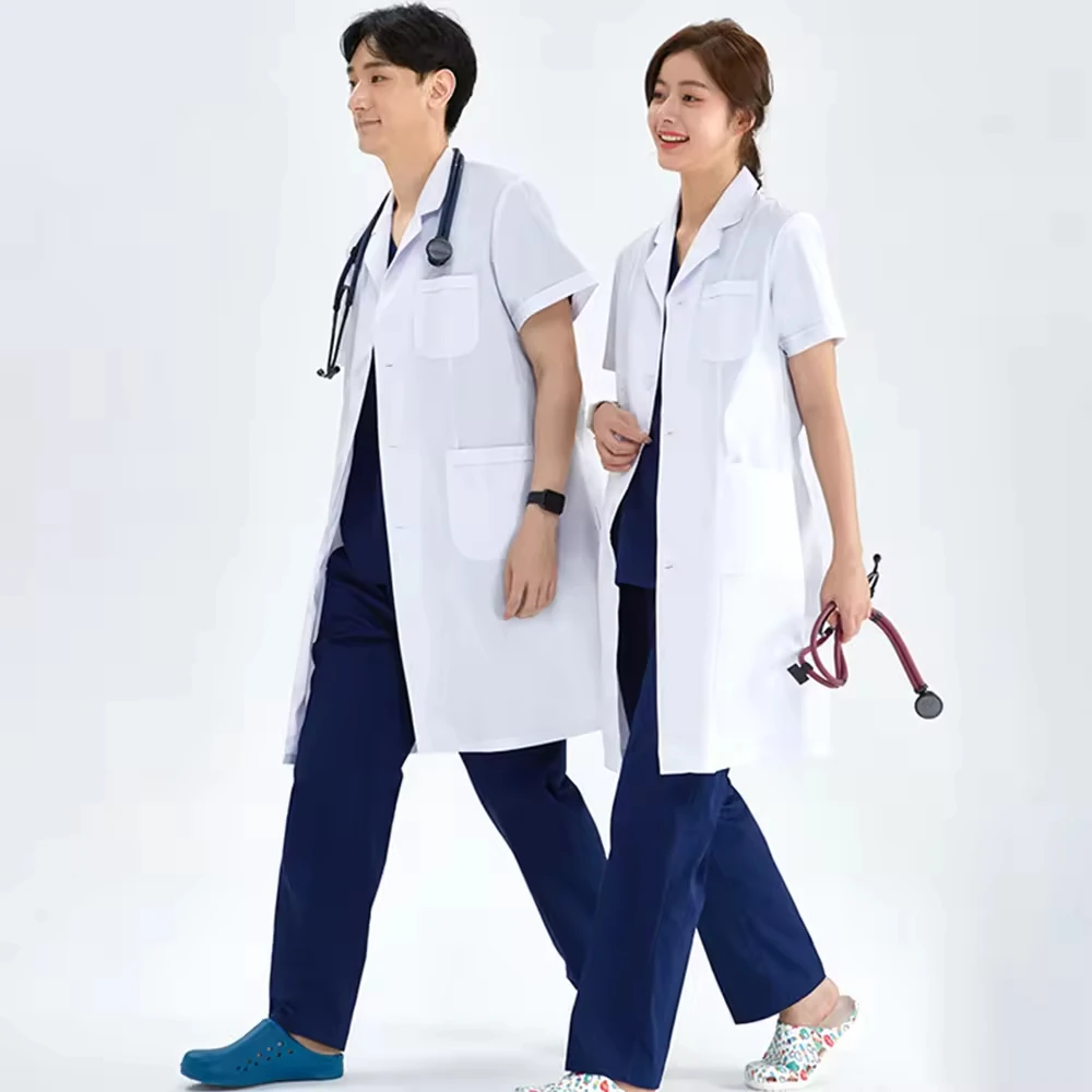 Hospital Gown Coat  Long Sleeve Tops Pants Lab Coat White Uniform  Customizable Logo Lab Coat