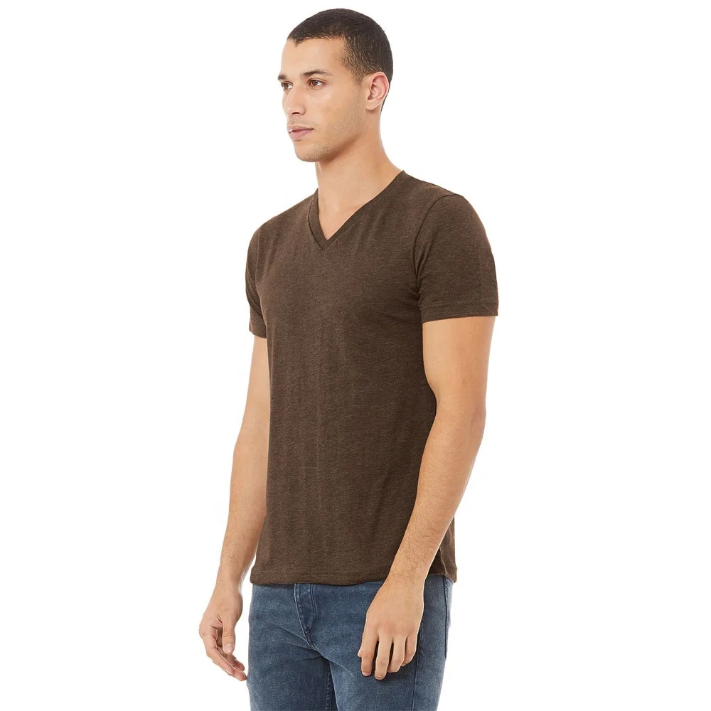 Bella 3001 Heather Brown UNISEX HEATHER CVC V-NECK TEE classic V neck, short sleeves and superior combed  cotton Breathable  tee