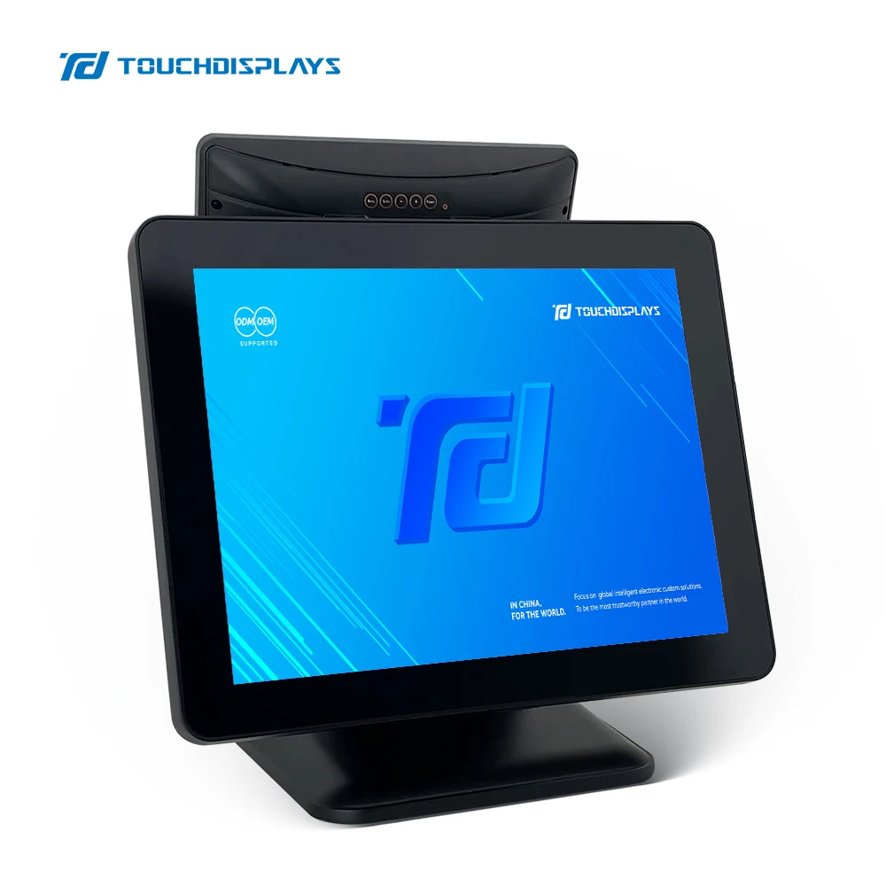 TouchDisplays 15 inch dual screen nfc terminal pos machine offline swipe card