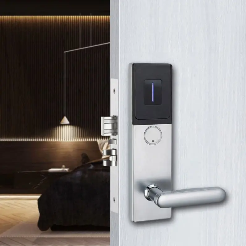 Rfid Hotel Lock System, Rf Card Electronic Fingerprint Door Handle Lock, Smart Hotel Security Door Lock System CN;GUA 8001
