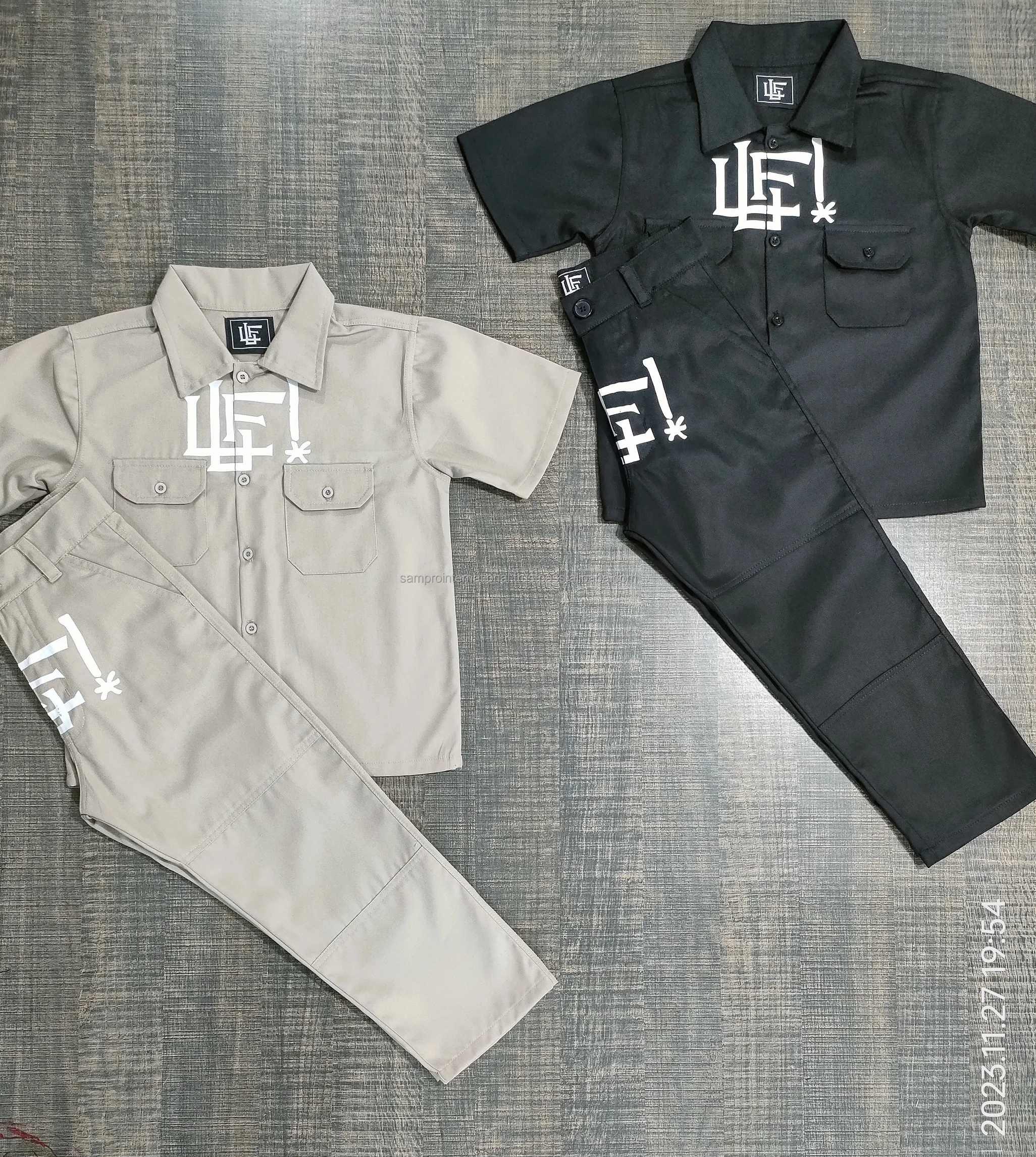 Wholesale OEM new Arrival kids all color Cotton Made Custom button up shirt and pant Dicki Suits Short Sleeve 2 Piece set