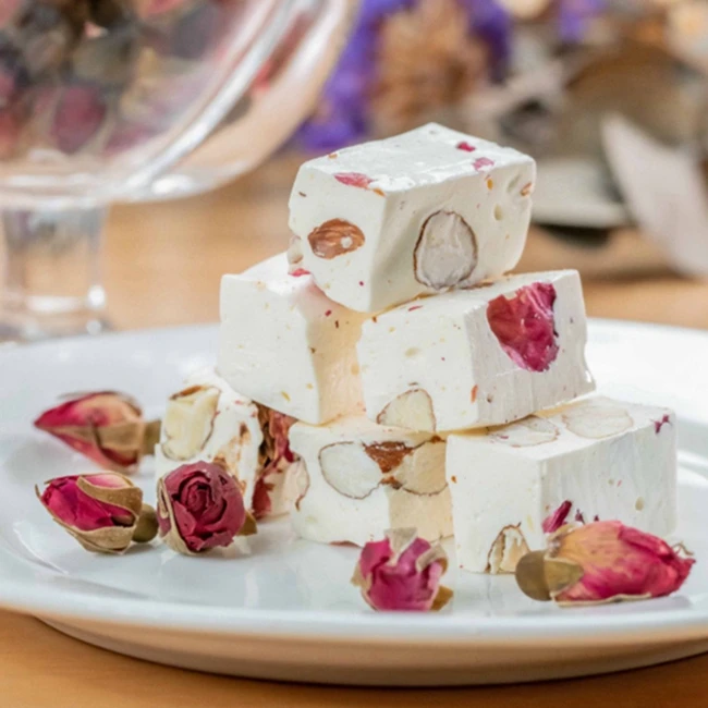 Custom Rose Nougat Crisp Chewy Mandorlato Snack Bar Honey Nut Milk Candy
