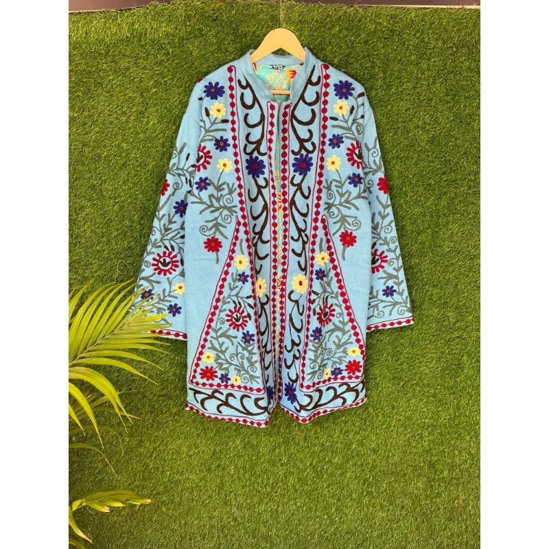 Floral Design Women Jacket Suzani Embroidered 100% Cotton Short Kimono Coat Comfortable New Hot Demanding Adults Christmas Sale