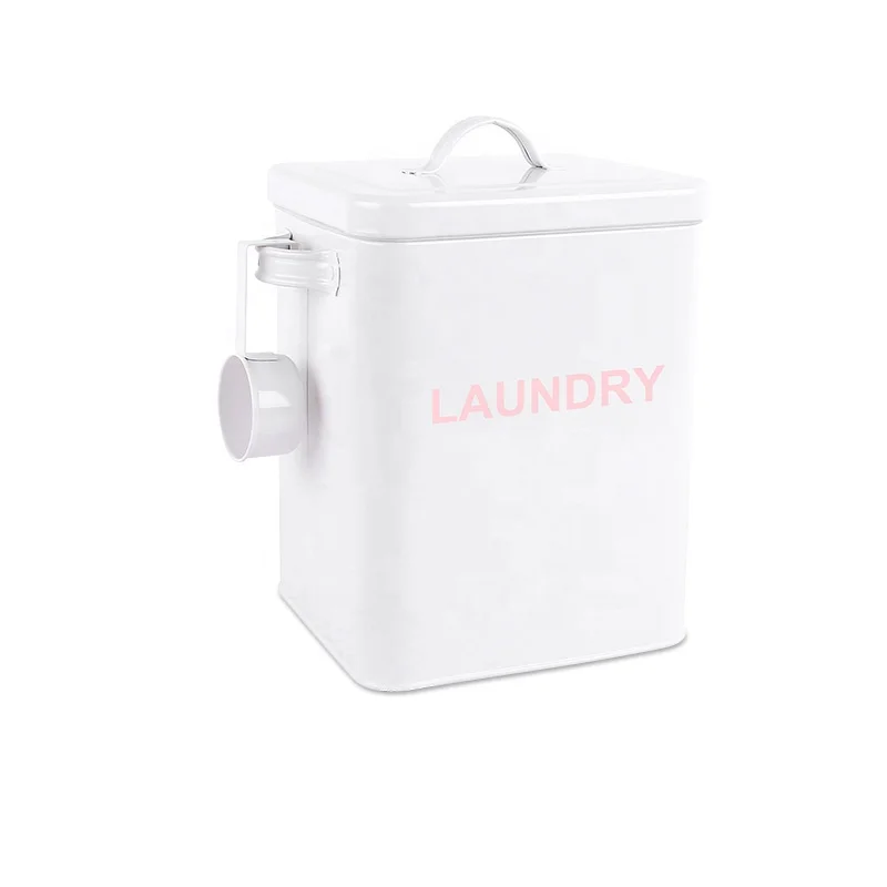 Galvanized square laundry Room Washing Powder Storage Box Bin Tin Case Container Canister