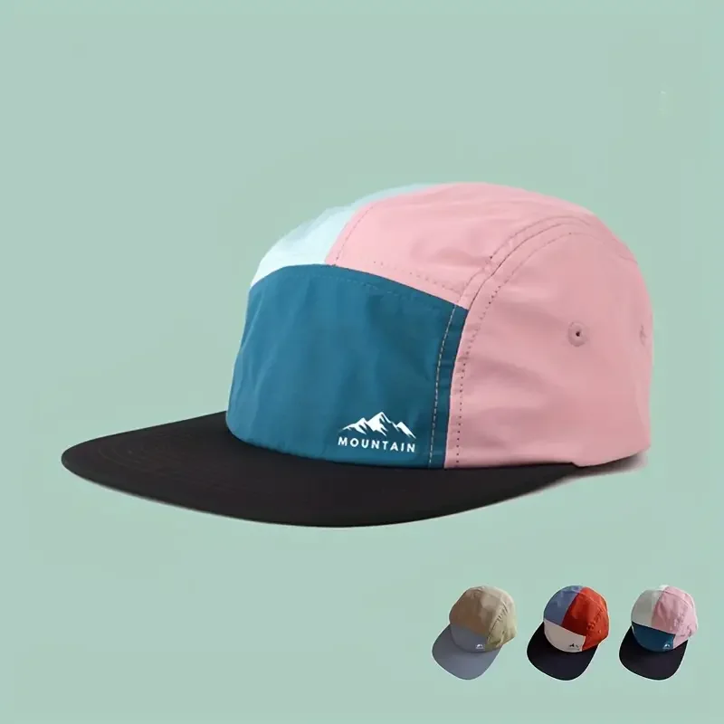 Retro Color-Matching Five-Piece Hat Quick-Drying Waterproof Soft Top Duckbill Hat Trendy Outdoor Sports Sun Hat Flat Brim Hat
