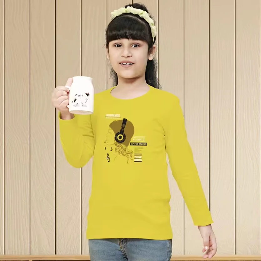 Exclusive O-Neck Cotton Dresses Girls Fashionable Floral Letter Print Knitted Fabric Full Sleeves Casual Factory Direct Children