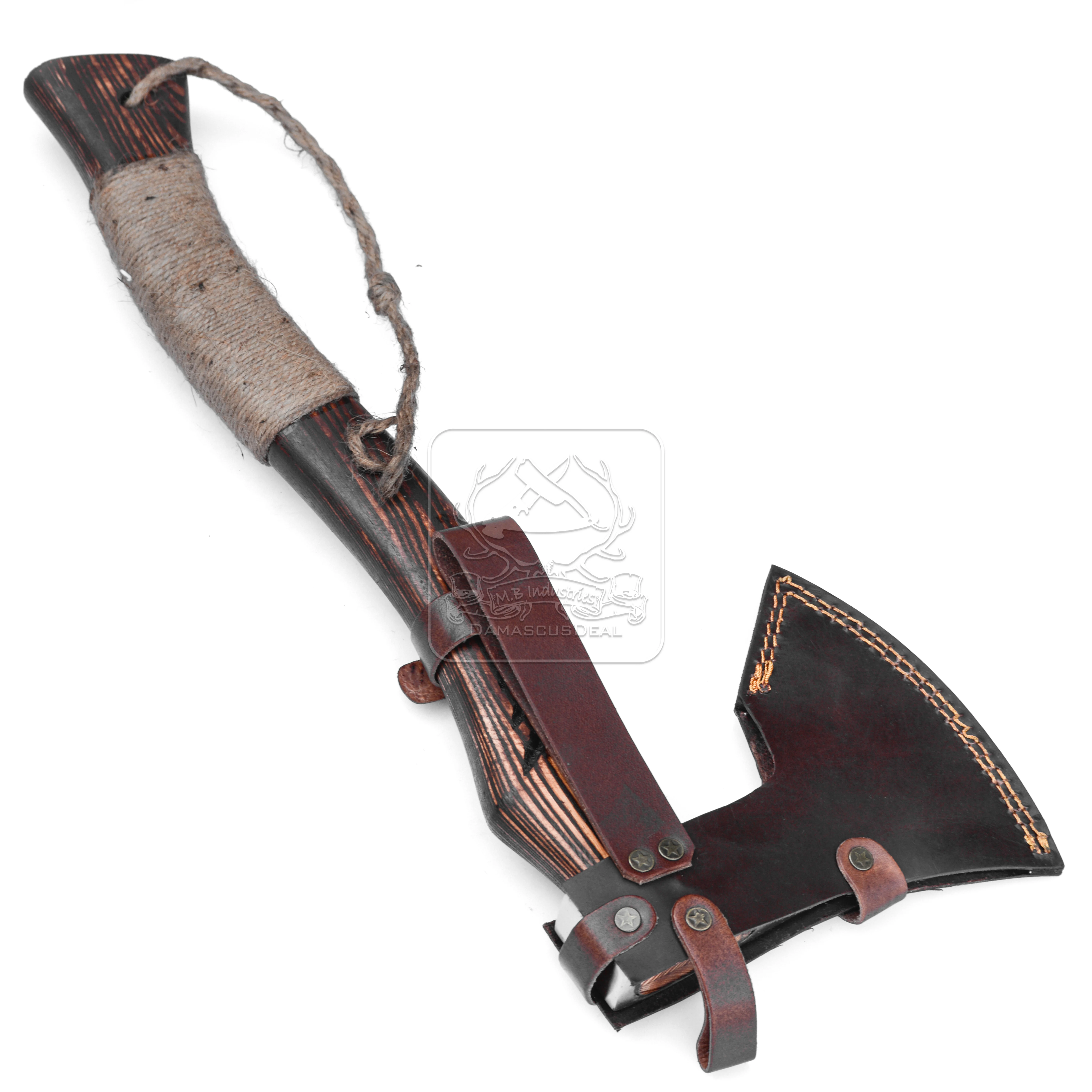 Viking Axe Tomahawk Hatchet DD-VikingAxe-139 handmade intricate etching designs on the bearded blade & engraved hardwood handle