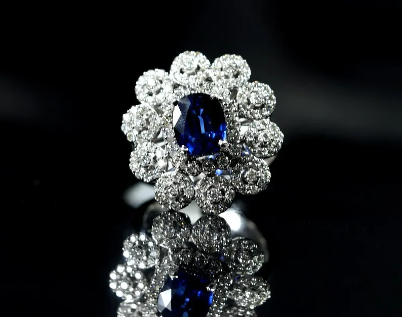 Натуральный лабораторный халат синее сапфировое кольцо в 925 серебряное обручальное с бриллиантами подарок на день рождения для нее