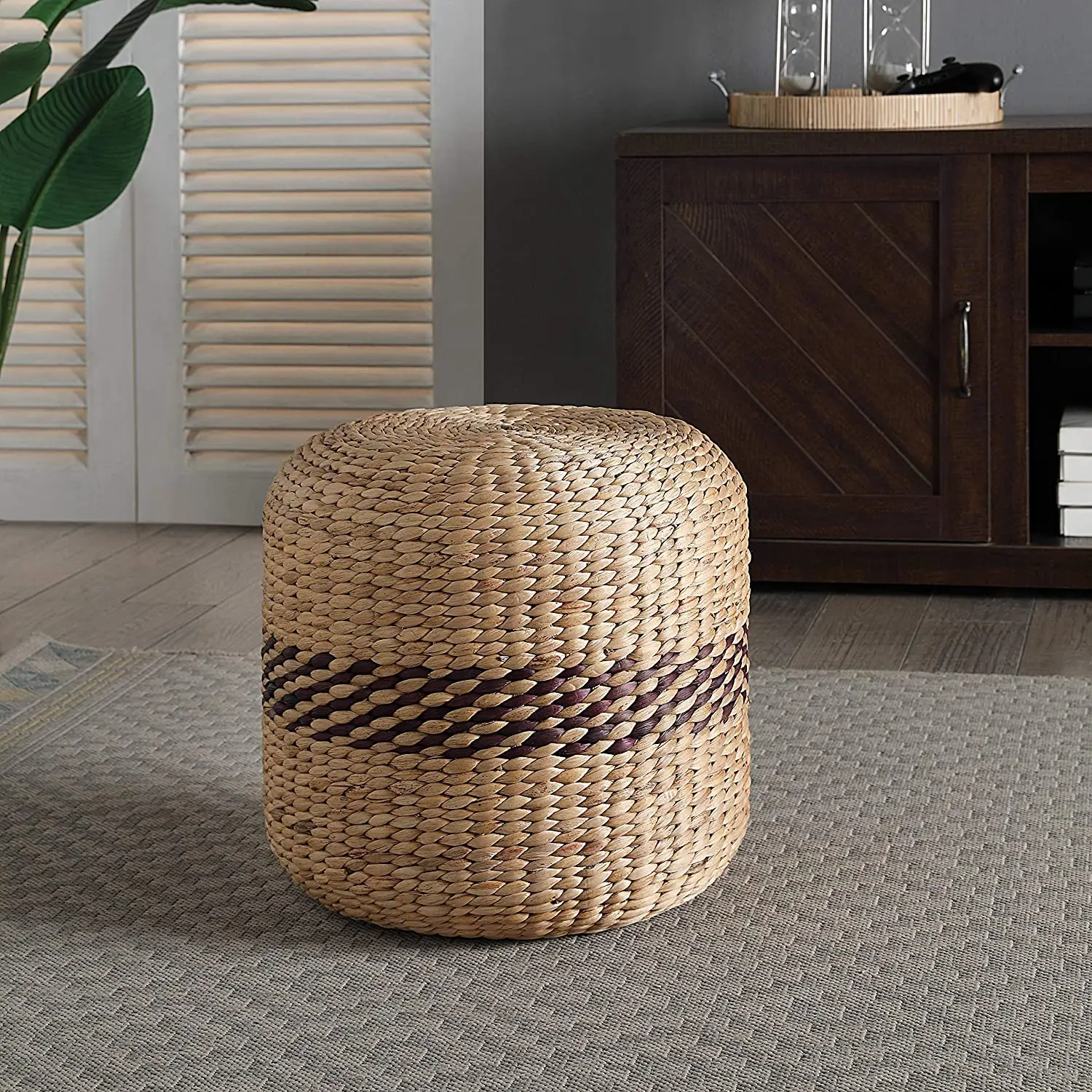 Water hyacinth vintage round ottoman stool bohemian chair cushion for home hotel decoration bulk quantity low price