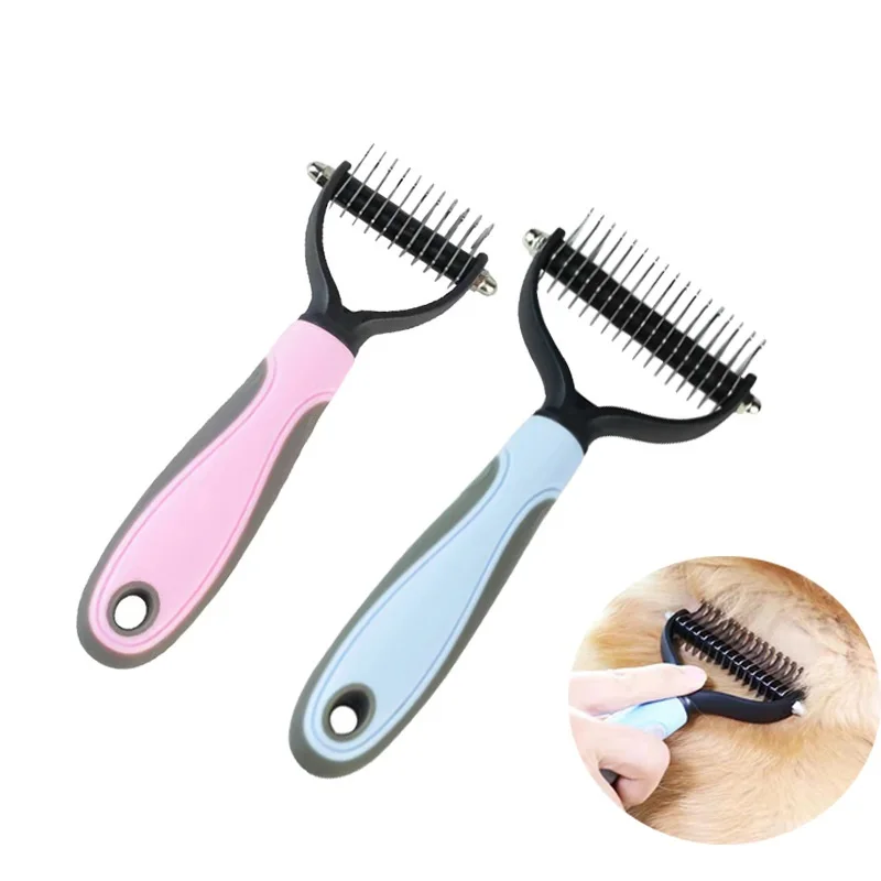 Dog Cat Pet Long Hair Undercoat Detangler Two Double Dual Sided Detangled Hair Slicker Rake