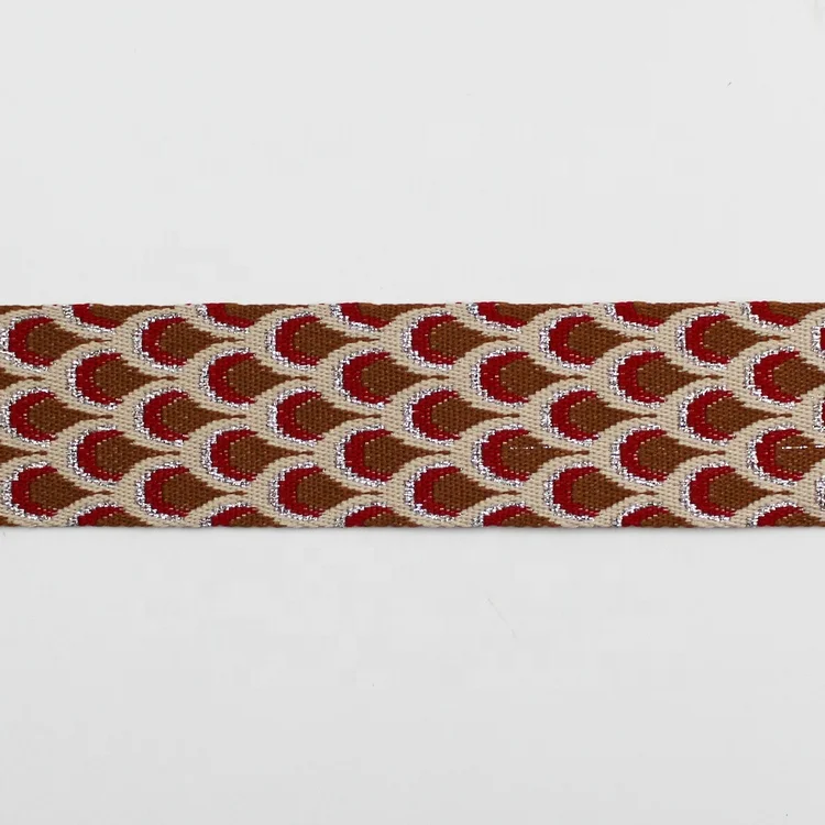 Custom 2 inch polyester fabric trim belts 50mm peacock design jacquard webbing strap for bag
