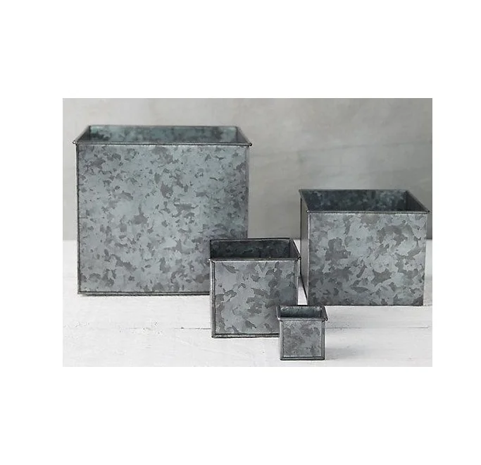 Handcrafted Square Galvanized Planter Simple Design Fine Quality Set Of 4 Flower Pot For Floor And Tabletop Decoration Usage