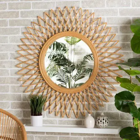 Natural Rattan Mirror For Eco-Friendly Interiors Handcrafted Rustic Wall Decor For Living Room