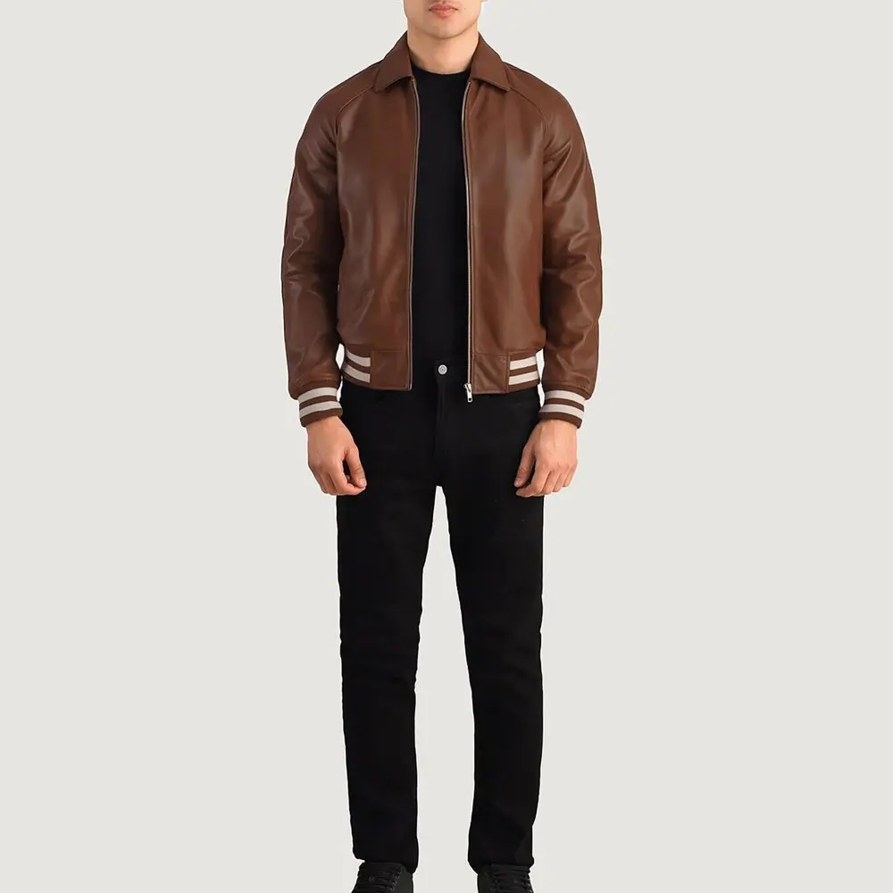 Pakistani Wholesale Leather Versity Jacket Manufacturer Casual Leather Versity Jacket For Men Oem Design Leather Versity Jacket