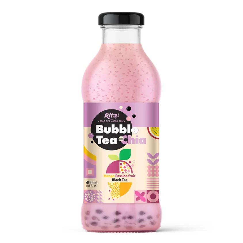 400ml Glass Bottle RITA Bubble Tea with Chia Strawberry Lemonade Flavor High Quality OEM ODM Manufacturer Vietnam Supplier