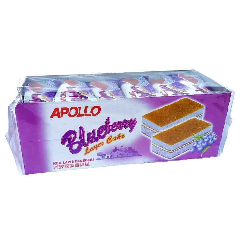 Halal Malaysia Cream Filling Apollo Layer Cake 24s Per Box Pandan Chocolate Blueberry Strawberry Variety Flavors