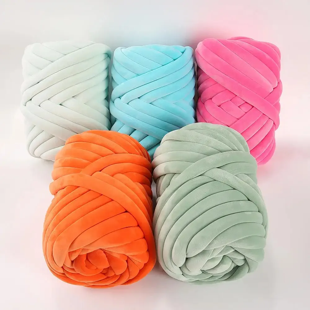 Handmade woven Big Acrylic Bulky 2cm Thick Roving Softy Tubular Super Vegan Velvet Chunky Tube Yarn