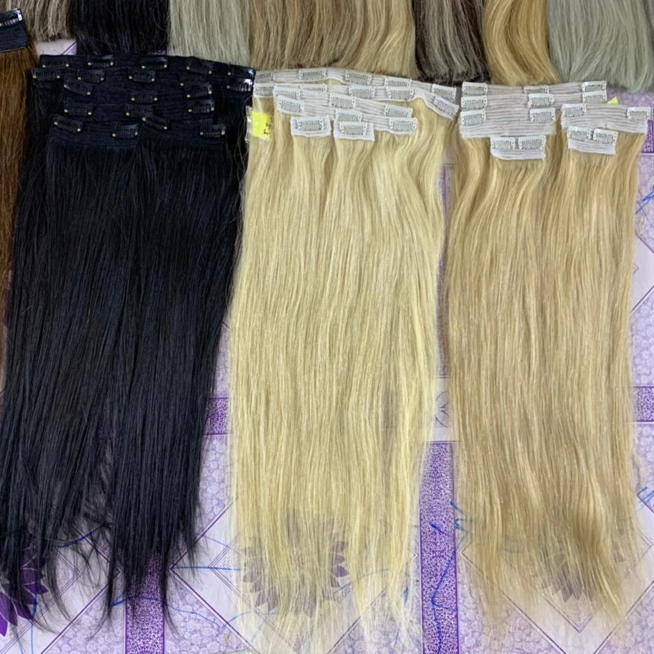 Clip-ins Extension Wholesale Vietnam Double Drawn 100% Natural Virgin Raw Human Hair Clip in Hair Extention