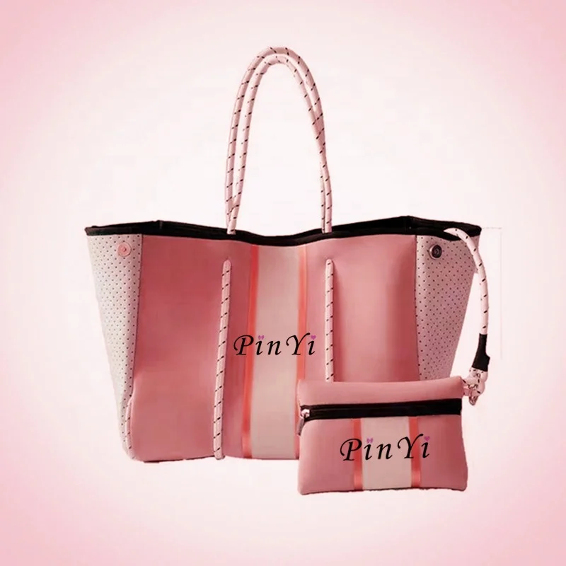 Customize Daily Neoprene Diving Material shopping bag cotton high quality canvas tote bag with pocket and zipper pattern printed