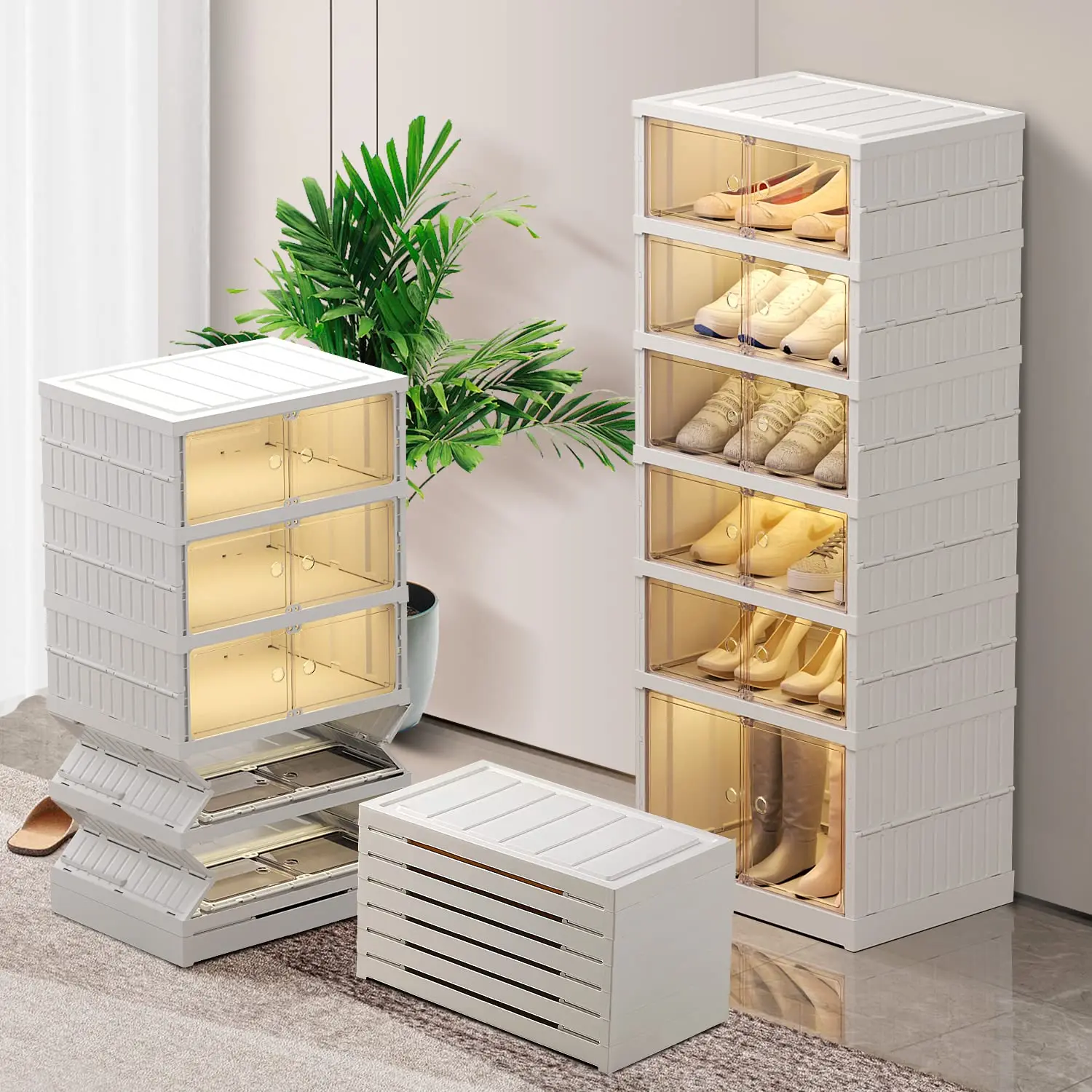 5 Tier Foldable Shoe Rack Organizer for Closet 12-20 Pairs Plastic Collapsible Shoes Storage Box cabinet