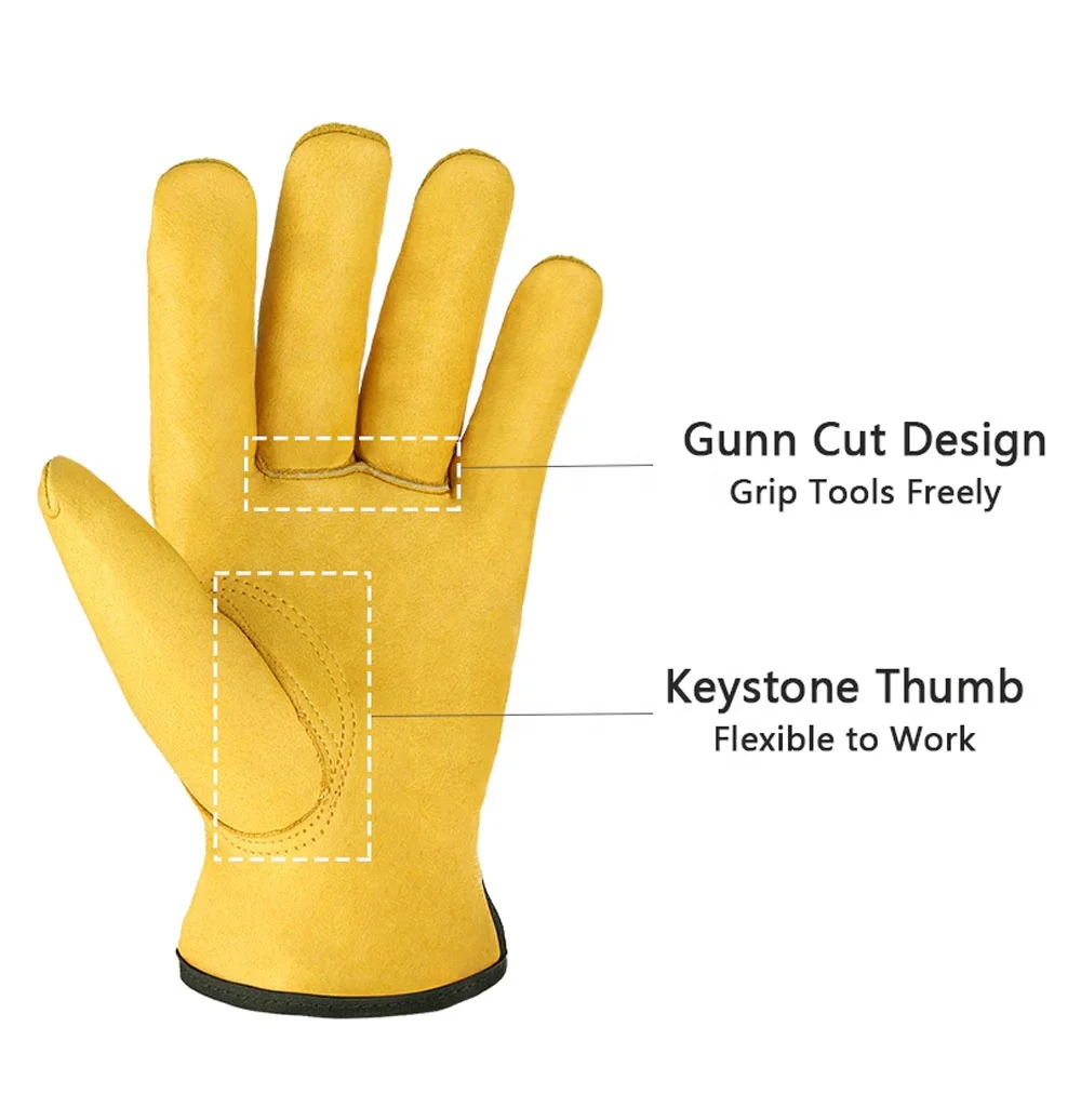 Men Work Gloves Soft Cowhide Driver Hunting Driving Farm Garden Welding Security Protection Safety Workers Mechanic Glove